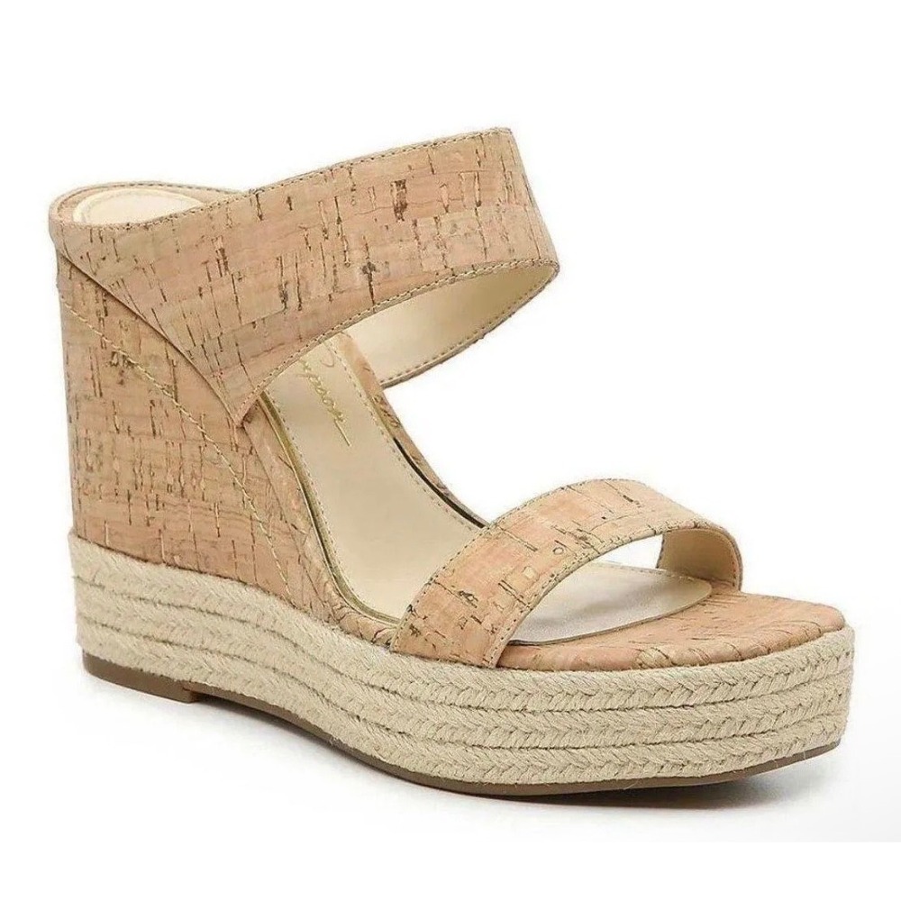 Jessica Simpson Cork Platform Wedge Espadrille Slide Sandals Tan Womens 10